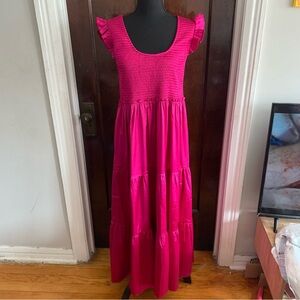 Natural Life Satin Pink Ruffled Tiered Maxi Dress MEDIUM
